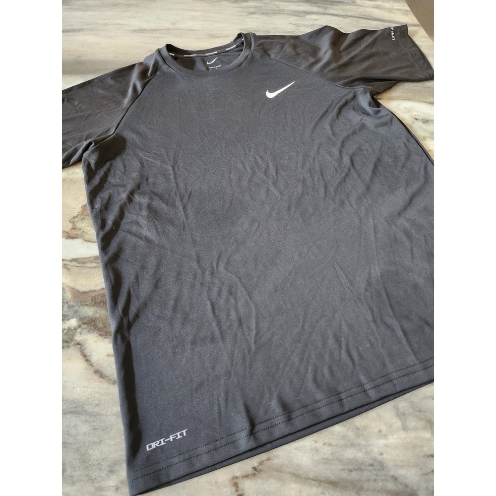 Nike Swim Mens Dri-FIT UPF 40+ Rash Guard Short Sleeve Shirt Black Medium - Picture 2 of 5